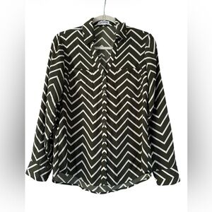 Express Olive Green and White Chevron Button-Down Shirt